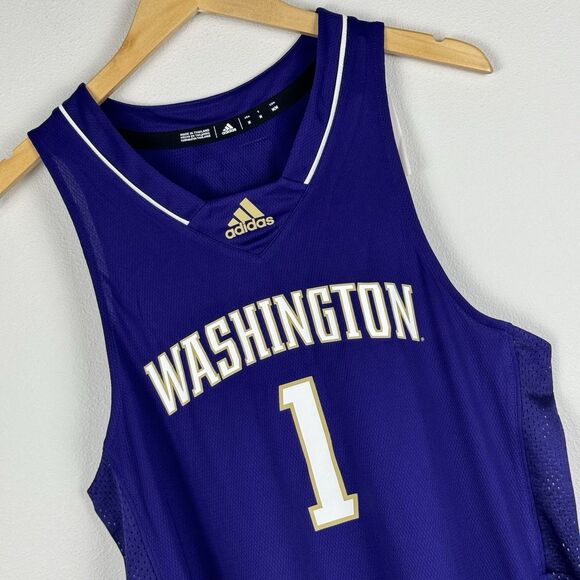 WASHINGTON HUSKIES BASKETBALL JERSEY #1 ADIDAS PURPLE SIZE MEDIUM RETAIL $90 - Picture 1 of 6